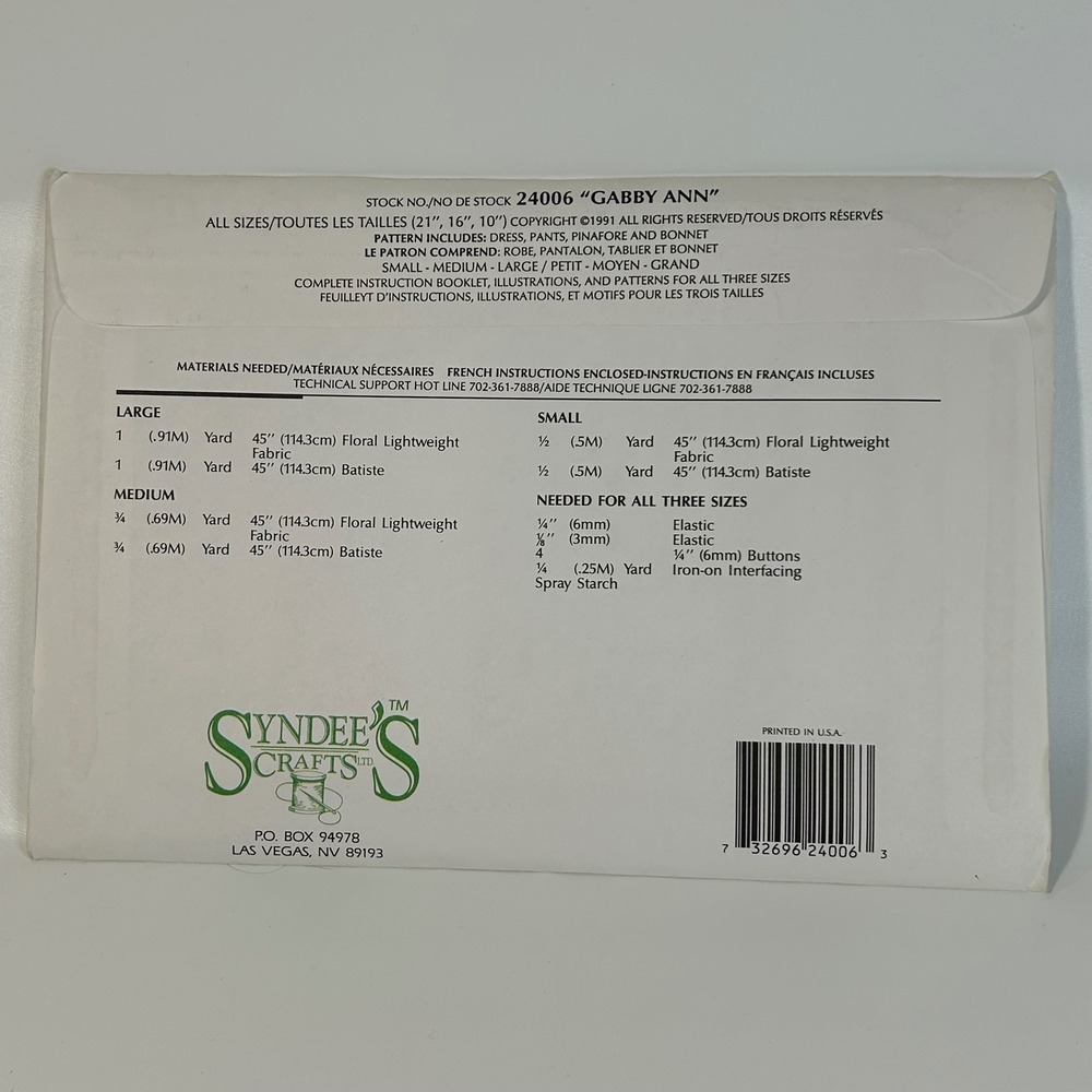 Syndee's Crafts Doll Sewing Patterns Lot 3 NIP Vintage Christening Gabby - Picture 7 of 7